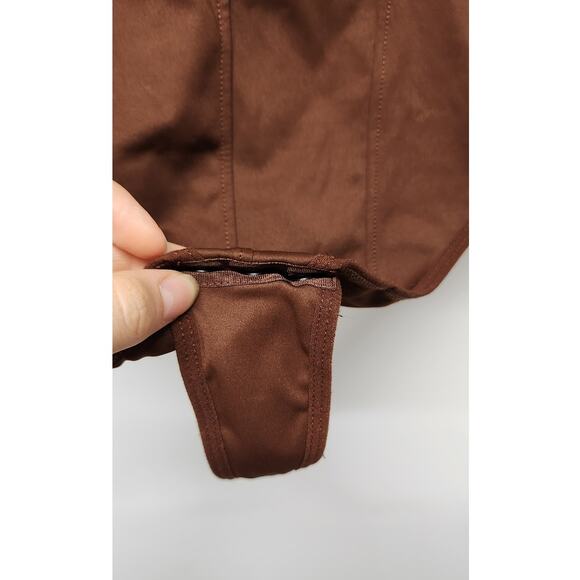 Popilush The Shape Wear Long Sleeve Thong Slimming Bodysuit In Brown, Size Large - Picture 5 of 10